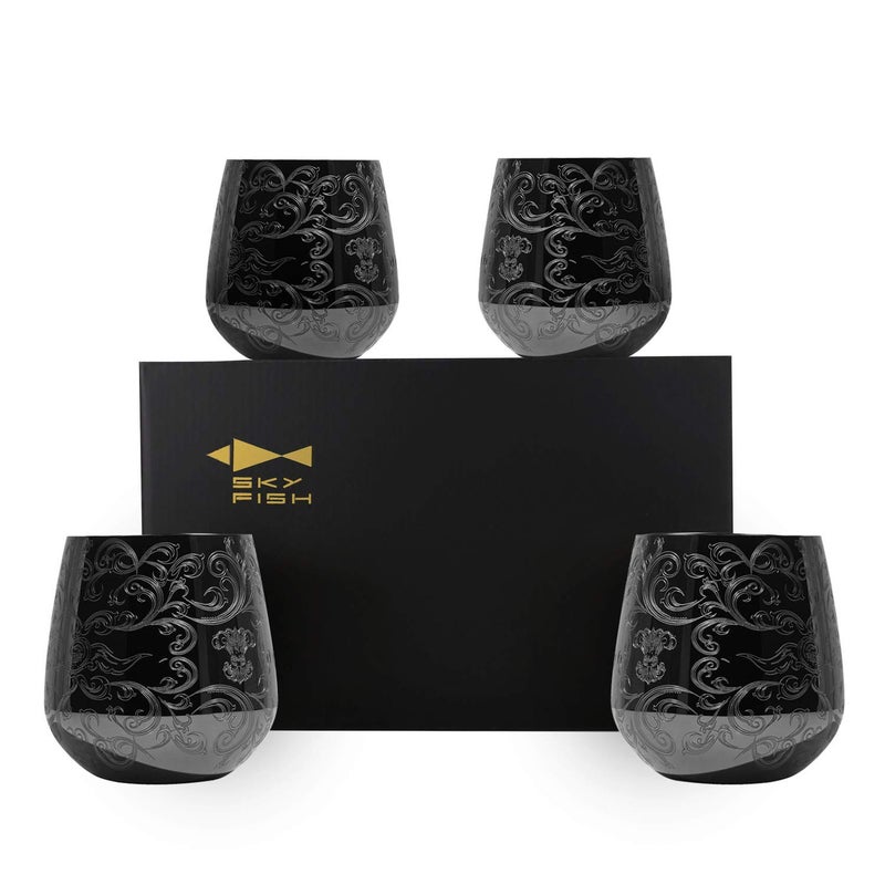 Skyfish Sky Fish Stemless Stainless Steel Etching Wine Glasses,18 oz Black Plated,Set Of 4 - Image 1
